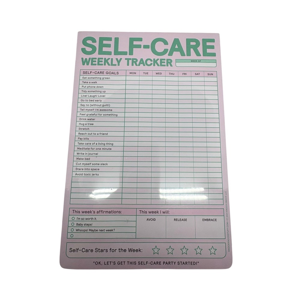 Funny BFF Gift Self-Care Weekly Tracker Classic Pad Pink Green 60 Sheets Gag